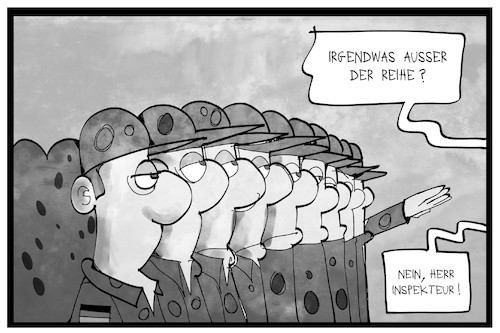 Cartoon: Bundeswehr (medium) by Kostas Koufogiorgos tagged karikatur,koufogiorgos,illustration,cartoon,bundeswehr,armee,militär,hitlergruß,ermittlung,reihe,aufstellung,rechtsextremismus,karikatur,koufogiorgos,illustration,cartoon,bundeswehr,armee,militär,hitlergruß,ermittlung,reihe,aufstellung,rechtsextremismus