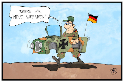 Cartoon: Bundeswehr (medium) by Kostas Koufogiorgos tagged karikatur,koufogiorgos,illustration,cartoon,bundeswehr,ausrüstung,ausland,einsatz,wagen,vehikel,kaputt,einsatzbereit,karikatur,koufogiorgos,illustration,cartoon,bundeswehr,ausrüstung,ausland,einsatz,wagen,vehikel,kaputt,einsatzbereit