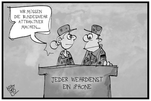 Cartoon: Bundeswehr (medium) by Kostas Koufogiorgos tagged karikatur,koufogiorgos,illustration,cartoon,bundeswehr,wehrdienst,statussymbol,iphone,handy,smartphone,soldat,militär,beruf,arbeit,karikatur,koufogiorgos,illustration,cartoon,bundeswehr,wehrdienst,statussymbol,iphone,handy,smartphone,soldat,militär,beruf,arbeit