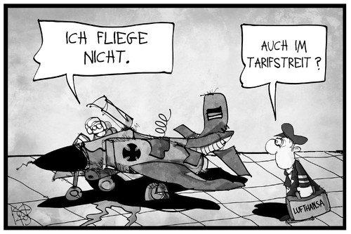 Cartoon: Bundeswehr und Lufthansa (medium) by Kostas Koufogiorgos tagged karikatur,illustration,cartoon,koufogiorgos,bundeswehr,pilot,lufthansa,flugzeug,tarifstreit,arbeitskampf,soldat,karikatur,illustration,cartoon,koufogiorgos,bundeswehr,pilot,lufthansa,flugzeug,tarifstreit,arbeitskampf,soldat