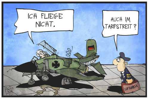 Cartoon: Bundeswehr und Lufthansa (medium) by Kostas Koufogiorgos tagged karikatur,illustration,cartoon,koufogiorgos,bundeswehr,pilot,lufthansa,flugzeug,tarifstreit,arbeitskampf,soldat,karikatur,illustration,cartoon,koufogiorgos,bundeswehr,pilot,lufthansa,flugzeug,tarifstreit,arbeitskampf,soldat
