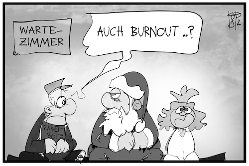 Cartoon: Burnout nach Weihnachten (medium) by Kostas Koufogiorgos tagged karikatur,koufogiorgos,illustration,cartoon,burnout,weihnachten,paketbote,arbeit,weihnachtsmann,karikatur,koufogiorgos,illustration,cartoon,burnout,weihnachten,paketbote,arbeit,weihnachtsmann