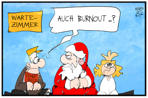 Cartoon: Burnout nach Weihnachten (medium) by Kostas Koufogiorgos tagged karikatur,koufogiorgos,illustration,cartoon,burnout,weihnachten,paketbote,arbeit,weihnachtsmann,karikatur,koufogiorgos,illustration,cartoon,burnout,weihnachten,paketbote,arbeit,weihnachtsmann