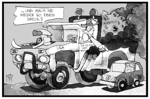 Cartoon: Bußgeld für VW (medium) by Kostas Koufogiorgos tagged karikatur,koufogiorgos,illustration,cartoon,usa,justiz,pick,up,truck,geländewagen,vw,volkswagen,amerikaner,dieselgate,abgasskandal,auto,umwelt,luft,verschmutzung,wirtschaft,autobauer,karikatur,koufogiorgos,illustration,cartoon,usa,justiz,pick,up,truck,geländewagen,vw,volkswagen,amerikaner,dieselgate,abgasskandal,auto,umwelt,luft,verschmutzung,wirtschaft,autobauer