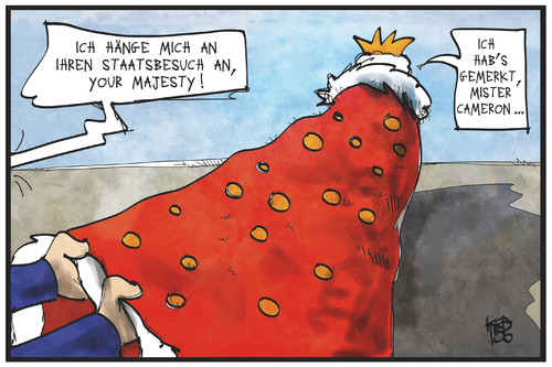 Cartoon: Cameron und die Queen (medium) by Kostas Koufogiorgos tagged karikatur,koufogiorgos,illustration,cartoon,queen,cameron,schleppe,träger,diener,staatsbesuch,grossbritannien,politik,königin,karikatur,koufogiorgos,illustration,cartoon,queen,cameron,schleppe,träger,diener,staatsbesuch,grossbritannien,politik,königin