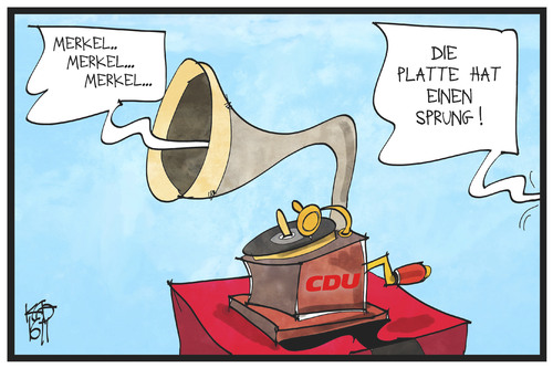 Cartoon: CDU-Routine (medium) by Kostas Koufogiorgos tagged karikatur,koufogiorgos,illustration,cartoon,cdu,grammophon,merkel,kanzlerkandidatur,vorsitz,partei,politik,wiederholung,defekt,platte,sprung,routine,karikatur,koufogiorgos,illustration,cartoon,cdu,grammophon,merkel,kanzlerkandidatur,vorsitz,partei,politik,wiederholung,defekt,platte,sprung,routine