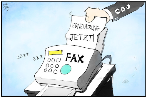 Cartoon: CDU (medium) by Kostas Koufogiorgos tagged karikatur,koufogiorgos,illustration,cartoon,cdu,erneuerung,fax,altmodisch,karikatur,koufogiorgos,illustration,cartoon,cdu,erneuerung,fax,altmodisch