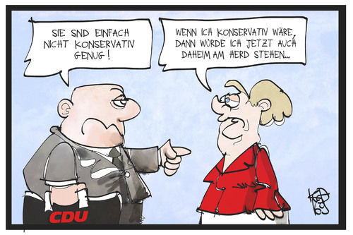 Cartoon: CDU konservativ (medium) by Kostas Koufogiorgos tagged karikatur,koufogiorgos,illustration,cartoon,cdu,union,merkel,partei,kritik,profil,bundeskanzlerin,demokratie,karikatur,koufogiorgos,illustration,cartoon,cdu,union,merkel,partei,kritik,profil,bundeskanzlerin,demokratie