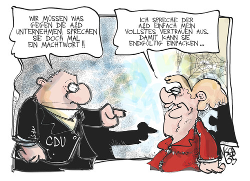 Cartoon: CDU und AfD (medium) by Kostas Koufogiorgos tagged afd,merkel,alternative,deutschland,wahl,vertrauen,karikatur,koufogiorgos,afd,merkel,alternative,deutschland,wahl,vertrauen,karikatur,koufogiorgos
