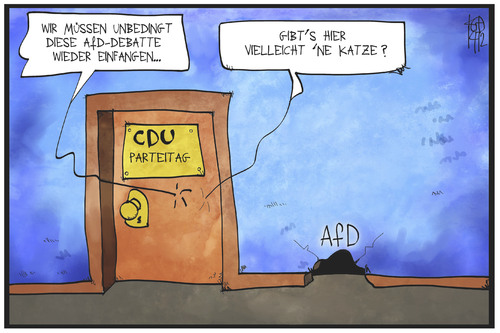 Cartoon: CDU und AfD (medium) by Kostas Koufogiorgos tagged karikatur,koufogiorgos,illustration,cartoon,cdu,afd,parteitag,katze,maus,mäuseloch,tür,politik,karikatur,koufogiorgos,illustration,cartoon,cdu,afd,parteitag,katze,maus,mäuseloch,tür,politik