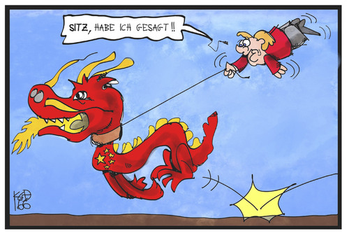 Cartoon: China (medium) by Kostas Koufogiorgos tagged karikatur,koufogiorgos,illustration,cartoon,china,merkel,drache,bändigung,dressur,kontrolle,staatsbesuch,aussenpolitik,karikatur,koufogiorgos,illustration,cartoon,china,merkel,drache,bändigung,dressur,kontrolle,staatsbesuch,aussenpolitik