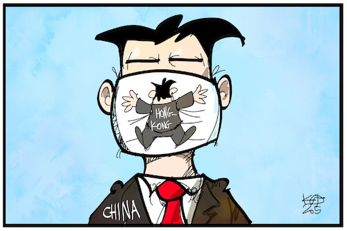 Cartoon: China und Hongkong (medium) by Kostas Koufogiorgos tagged karikatur,koufogiorgos,illustration,cartoon,china,hongkong,restriktion,maske,volkskongress,sicherheitsgesetz,eingeengt,karikatur,koufogiorgos,illustration,cartoon,china,hongkong,restriktion,maske,volkskongress,sicherheitsgesetz,eingeengt