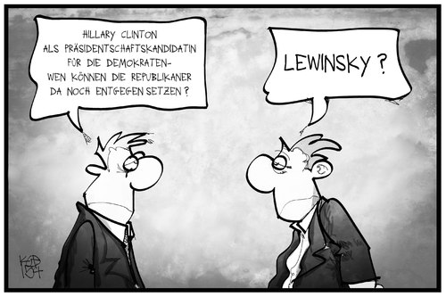 Cartoon: Clinton-Kandidatur (medium) by Kostas Koufogiorgos tagged karikatur,koufogiorgos,illustration,cartoon,hillary,clinton,lewinsky,demokraten,republikaner,usa,kandidatur,präsidentschaft,politik,wahl,karikatur,koufogiorgos,illustration,cartoon,hillary,clinton,lewinsky,demokraten,republikaner,usa,kandidatur,präsidentschaft,politik,wahl