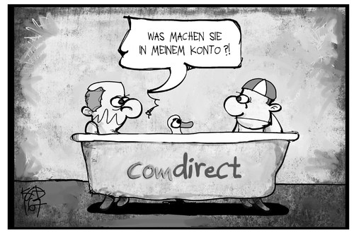 Cartoon: comdirect-Panne (medium) by Kostas Koufogiorgos tagged karikatur,koufogiorgos,illustration,cartoon,comdirect,bank,direktbank,commerzbank,panne,loriot,herren,bad,ente,wirtschaft,daten,it,konto,kunde,karikatur,koufogiorgos,illustration,cartoon,comdirect,bank,direktbank,commerzbank,panne,loriot,herren,bad,ente,wirtschaft,daten,it,konto,kunde