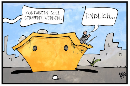 Cartoon: Containern (medium) by Kostas Koufogiorgos tagged karikatur,koufogiorgos,illustration,cartoon,containern,abfall,lebensmittel,verschwendung,ratte,maus,karikatur,koufogiorgos,illustration,cartoon,containern,abfall,lebensmittel,verschwendung,ratte,maus