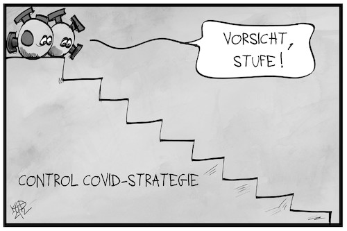 Cartoon: ControlCovid-Stufenplan (medium) by Kostas Koufogiorgos tagged karikatur,koufogiorgos,illustration,cartoon,control,covid,stufenplan,pandemie,virus,corona,rki,vorsicht,ausweg,karikatur,koufogiorgos,illustration,cartoon,control,covid,stufenplan,pandemie,virus,corona,rki,vorsicht,ausweg