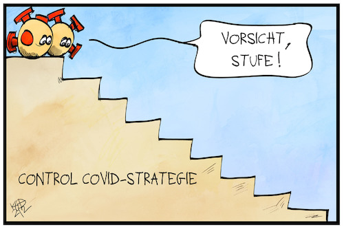 Cartoon: ControlCovid-Stufenplan (medium) by Kostas Koufogiorgos tagged karikatur,koufogiorgos,illustration,cartoon,control,covid,stufenplan,pandemie,virus,corona,rki,vorsicht,ausweg,karikatur,koufogiorgos,illustration,cartoon,control,covid,stufenplan,pandemie,virus,corona,rki,vorsicht,ausweg