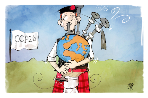 Cartoon: COP 26 (medium) by Kostas Koufogiorgos tagged karikatur,koufogiorgos,illustration,cartoon,cop26,klimafonferenz,glasgow,schottland,dudelsack,karikatur,koufogiorgos,illustration,cartoon,cop26,klimafonferenz,glasgow,schottland,dudelsack