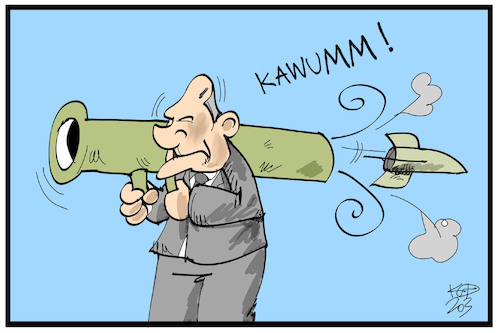 Cartoon: Corona-Bazooka (medium) by Kostas Koufogiorgos tagged karikatur,koufogiorgos,illustration,cartoon,corona,bazooka,scholz,rettungspaket,finanzhilfe,pandemie,karikatur,koufogiorgos,illustration,cartoon,corona,bazooka,scholz,rettungspaket,finanzhilfe,pandemie