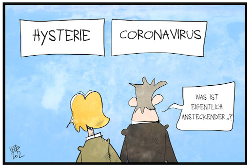 Cartoon: Corona-Hysterie (medium) by Kostas Koufogiorgos tagged karikatur,koufogiorgos,illustration,cartoon,corona,hysterie,ansteckung,verbreitung,krankheit,virus,epidemie,pandemie,karikatur,koufogiorgos,illustration,cartoon,corona,hysterie,ansteckung,verbreitung,krankheit,virus,epidemie,pandemie