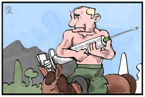 Cartoon: Corona-Impfstoff (medium) by Kostas Koufogiorgos tagged karikatur,koufogiorgos,illustration,cartoon,putin,russland,corona,impfstoff,pferd,symbol,ikone,pandemie,covid19,karikatur,koufogiorgos,illustration,cartoon,putin,russland,corona,impfstoff,pferd,symbol,ikone,pandemie,covid19