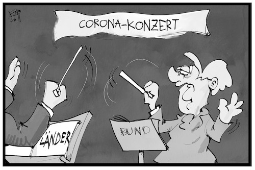 Cartoon: Corona-Konzert (medium) by Kostas Koufogiorgos tagged karikatur,koufogiorgos,illustration,cartoon,corona,streit,takt,dirigent,merkel,bund,länder,pandemie,karikatur,koufogiorgos,illustration,cartoon,corona,streit,takt,dirigent,merkel,bund,länder,pandemie