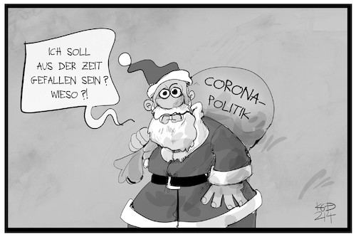 Cartoon: Corona-Politik (medium) by Kostas Koufogiorgos tagged karikatur,koufogiorgos,illustration,cartoon,corona,politik,weihnachtsmann,verspaetung,massnahmen,pandemie,karikatur,koufogiorgos,illustration,cartoon,corona,politik,weihnachtsmann,verspaetung,massnahmen,pandemie