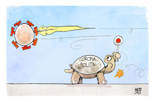 Cartoon: Corona-Politik (medium) by Kostas Koufogiorgos tagged karikatur,koufogiorgos,illustration,cartoon,corona,politik,pandemie,virus,schnell,langsam,schildkroete,karikatur,koufogiorgos,illustration,cartoon,corona,politik,pandemie,virus,schnell,langsam,schildkroete