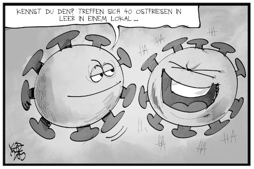 Cartoon: Corona in Ostfriesland (medium) by Kostas Koufogiorgos tagged karikatur,koufogiorgos,illustration,cartoon,corona,leer,ostfriesland,ostfriesenwitz,virus,lachen,restaurant,gaststätte,ansteckung,karikatur,koufogiorgos,illustration,cartoon,corona,leer,ostfriesland,ostfriesenwitz,virus,lachen,restaurant,gaststätte,ansteckung