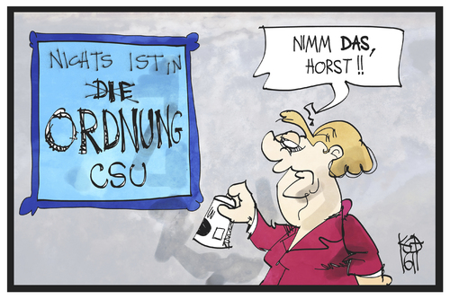 Cartoon: CSU-Die Ordnung (medium) by Kostas Koufogiorgos tagged karikatur,koufogiorgos,illustration,cartoon,csu,ordnung,grundsatz,programm,partei,parteitag,merkel,graffiti,streit,cdu,konflikt,politik,karikatur,koufogiorgos,illustration,cartoon,csu,ordnung,grundsatz,programm,partei,parteitag,merkel,graffiti,streit,cdu,konflikt,politik