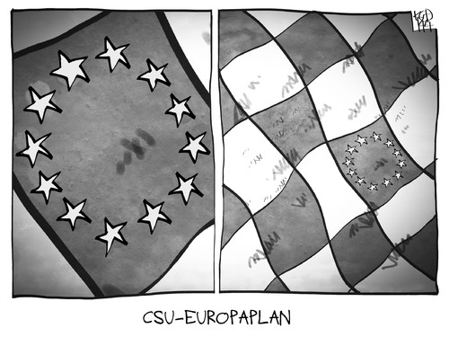 Cartoon: CSU-Europaplan (medium) by Kostas Koufogiorgos tagged karikatur,koufogiorgos,cartoon,illustration,csu,europa,europaplan,europawahl,fahne,flagge,programm,politik,partei,karikatur,koufogiorgos,cartoon,illustration,csu,europa,europaplan,europawahl,fahne,flagge,programm,politik,partei