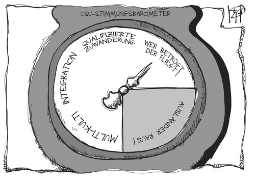 Cartoon: CSU-Klausurtagung (medium) by Kostas Koufogiorgos tagged koufogiorgos,karikatur,barometer,politik,immigration,einwanderung,klausur,csu,kreuth,kreuth,csu,klausur,einwanderung,immigration,politik,barometer,karikatur,koufogiorgos