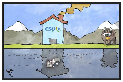 Cartoon: CSU-Parteitag (medium) by Kostas Koufogiorgos tagged karikatur,koufogiorgos,illustration,cartoon,csu,parteitag,partei,haus,spiegelung,afd,programm,berge,bayern,populismus,karikatur,koufogiorgos,illustration,cartoon,csu,parteitag,partei,haus,spiegelung,afd,programm,berge,bayern,populismus