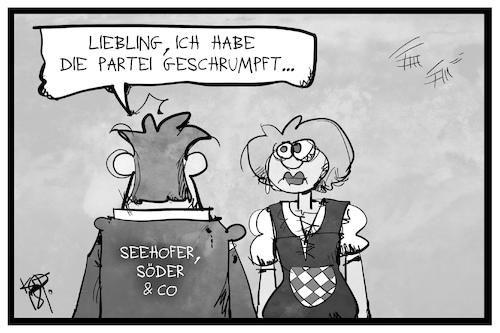 Cartoon: CSU-Schrumpfung (medium) by Kostas Koufogiorgos tagged karikatur,koufogiorgos,illustration,cartoon,csu,partei,wahl,wahlergebnis,bayern,söder,seehofer,geschrumpft,paar,familie,politik,demokratie,karikatur,koufogiorgos,illustration,cartoon,csu,partei,wahl,wahlergebnis,bayern,söder,seehofer,geschrumpft,paar,familie,politik,demokratie