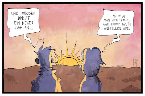 Cartoon: Daily Trump (medium) by Kostas Koufogiorgos tagged karikatur,koufogiorgos,illustration,cartoon,trump,sonnenaufgang,sonne,usa,präsident,karikatur,koufogiorgos,illustration,cartoon,trump,sonnenaufgang,sonne,usa,präsident