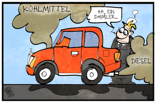 Cartoon: Daimler (medium) by Kostas Koufogiorgos tagged karikatur,koufogiorgos,illustration,cartoon,eugh,klima,umwelt,daimler,mercedes,kühlmittel,klimaanlage,dieselgate,karikatur,koufogiorgos,illustration,cartoon,eugh,klima,umwelt,daimler,mercedes,kühlmittel,klimaanlage,dieselgate