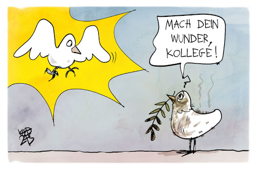 Cartoon: Das Pfingstwunder (medium) by Kostas Koufogiorgos tagged karikatur,koufogiorgos,nahost,krieg,friedenstaube,heiliger,geist,pfingsten,karikatur,koufogiorgos,nahost,krieg,friedenstaube,heiliger,geist,pfingsten