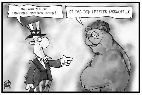 Cartoon: Datendiebstahl (medium) by Kostas Koufogiorgos tagged politik,computer,internet,sicherheit,hacker,diebstahl,daten,passwort,sanktionen,russland,usa,sam,uncle,bär,cartoon,illustration,koufogiorgos,karikatur,karikatur,koufogiorgos,illustration,cartoon,bär,uncle,sam,usa,russland,sanktionen,passwort,daten,diebstahl,hacker,sicherheit,internet,computer,politik