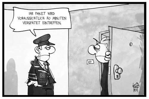 Cartoon: DB-Paketdienst (medium) by Kostas Koufogiorgos tagged karikatur,koufogiorgos,cartoon,illustration,paketdienst,lieferservice,bote,bahn,paket,lieferung,kunde,logistik,wirtschaft,verspätung,karikatur,koufogiorgos,cartoon,illustration,paketdienst,lieferservice,bote,bahn,paket,lieferung,kunde,logistik,wirtschaft,verspätung