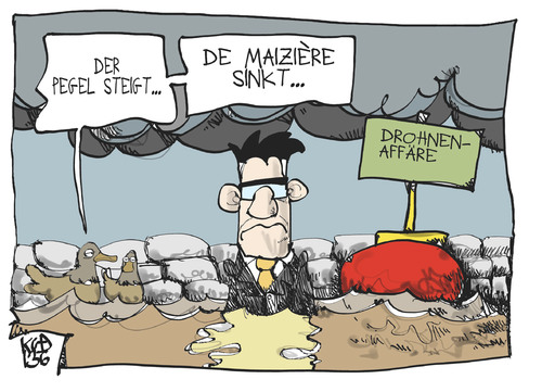 Cartoon: De Maiziere unter (medium) by Kostas Koufogiorgos tagged maiziere,drohne,eurohawk,hochwasser,verteidigungsminister,karikatur,koufogiorgos,maiziere,drohne,eurohawk,hochwasser,verteidigungsminister,karikatur,koufogiorgos