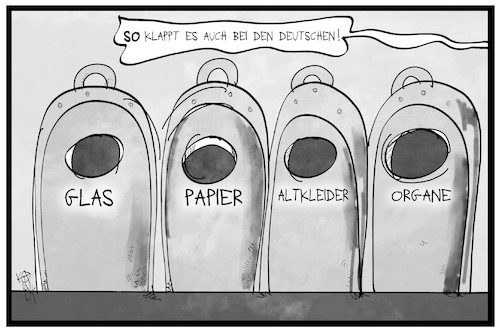 Cartoon: Debatte um die Organspende (medium) by Kostas Koufogiorgos tagged karikatur,koufogiorgos,illustration,cartoon,organ,organspende,müll,mülltrennung,recycling,gesundheit,karikatur,koufogiorgos,illustration,cartoon,organ,organspende,müll,mülltrennung,recycling,gesundheit