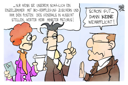 Cartoon: Debatte um die Wehrpflicht (medium) by Kostas Koufogiorgos tagged karikatur,koufogiorgos,wehrpflicht,pistorius,eltern,sohn,bundeswehr,karikatur,koufogiorgos,wehrpflicht,pistorius,eltern,sohn,bundeswehr