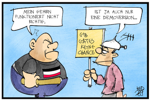 Cartoon: Demo-Version (medium) by Kostas Koufogiorgos tagged karikatur,koufogiorgos,illustration,cartoon,demo,gehirn,dummheit,aluhut,verschwoerung,demonstrant,idiot,karikatur,koufogiorgos,illustration,cartoon,demo,gehirn,dummheit,aluhut,verschwoerung,demonstrant,idiot