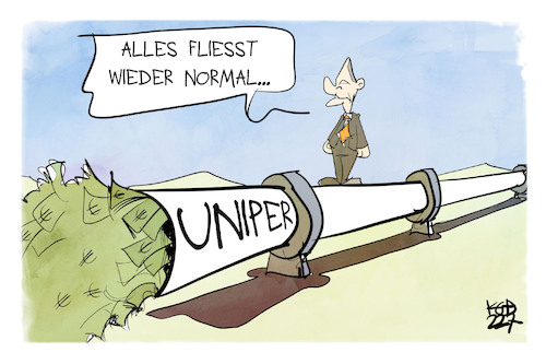 Cartoon: Der Bund rettet Uniper (medium) by Kostas Koufogiorgos tagged karikatur,koufogiorgos,uniper,scholz,geld,gas,pipeline,karikatur,koufogiorgos,uniper,scholz,geld,gas,pipeline