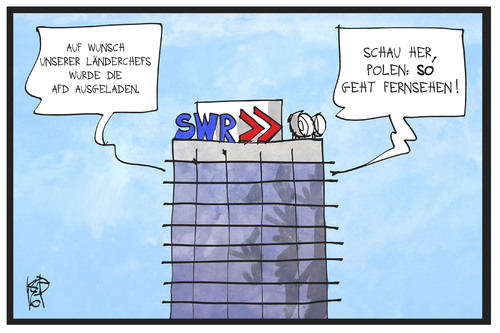 Cartoon: Der SWR und die Pressefreiheit (medium) by Kostas Koufogiorgos tagged karikatur,koufogiorgos,illustration,cartoon,afd,pressefreiheit,swr,südwestrundfunk,kretschmann,dreyer,landeschef,ministerpräsident,polen,politik,karikatur,koufogiorgos,illustration,cartoon,afd,pressefreiheit,swr,südwestrundfunk,kretschmann,dreyer,landeschef,ministerpräsident,polen,politik