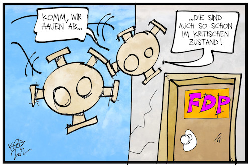 Cartoon: Der Zustand der FDP (medium) by Kostas Koufogiorgos tagged karikatur,koufogiorgos,illustration,cartoon,fdp,corona,virus,zustand,krankheit,partei,liberale,der,karikatur,koufogiorgos,illustration,cartoon,fdp,corona,virus,zustand,krankheit,partei,liberale