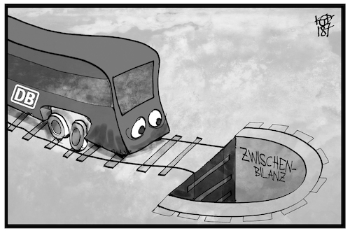 Cartoon: Deutsche Bahn (medium) by Kostas Koufogiorgos tagged karikatur,koufogiorgos,illustration,cartoon,bahn,bilanz,tunnel,gleise,verkehr,infrastruktur,abgrund,wirtschaft,geschäftszahlen,karikatur,koufogiorgos,illustration,cartoon,bahn,bilanz,tunnel,gleise,verkehr,infrastruktur,abgrund,wirtschaft,geschäftszahlen