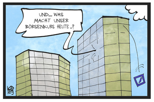 Cartoon: Deutsche Bank (medium) by Kostas Koufogiorgos tagged karikatur,koufogiorgos,illustration,cartoon,deutsche,bank,kurs,absturz,logo,crash,boerse,aktie,wirtschaft,karikatur,koufogiorgos,illustration,cartoon,deutsche,bank,kurs,absturz,logo,crash,boerse,aktie,wirtschaft