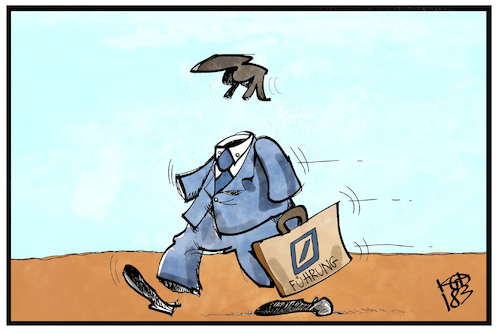 Cartoon: Deutsche Bank (medium) by Kostas Koufogiorgos tagged karikatur,koufogiorgos,illustration,cartoon,deutsche,bank,wirtschaft,führung,krise,karikatur,koufogiorgos,illustration,cartoon,deutsche,bank,wirtschaft,führung,krise