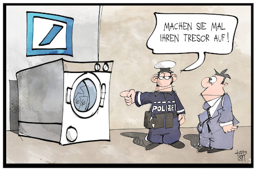 Cartoon: Deutsche Bank (medium) by Kostas Koufogiorgos tagged karikatur,koufogiorgos,illustration,cartoon,deutsche,bank,geldwäsche,waschmaschine,tresor,razzia,polizei,kriminalität,betrug,geld,karikatur,koufogiorgos,illustration,cartoon,deutsche,bank,geldwäsche,waschmaschine,tresor,razzia,polizei,kriminalität,betrug,geld